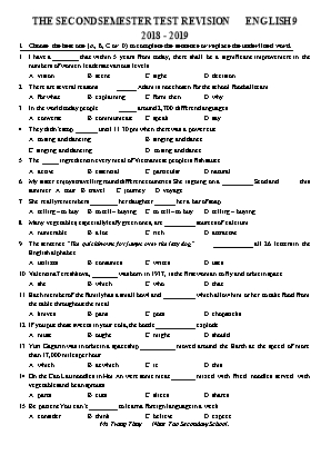 Đề cương ôn tập học kỳ II môn Tiếng Anh Khối 9 - Năm học 2018-2019